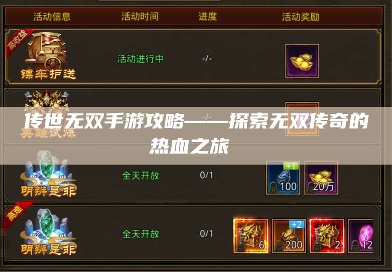 传世无双手游攻略——探索无双传奇的热血之旅  第1张