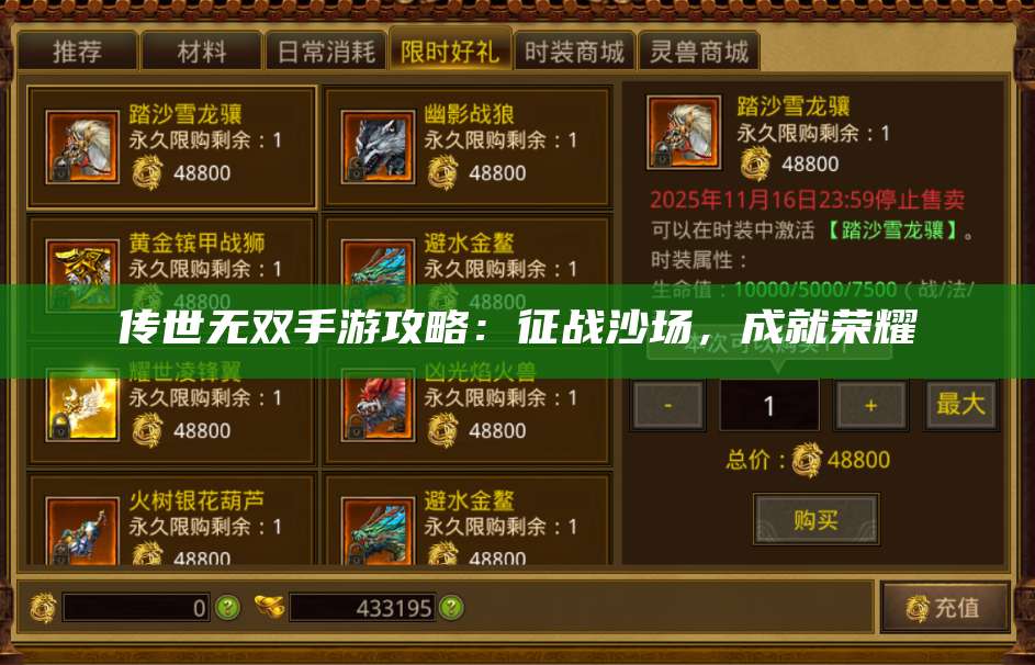 传世无双手游攻略：征战沙场，成就荣耀 第1张