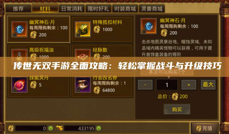  传世无双手游全面攻略：轻松掌握战斗与升级技巧 第1张