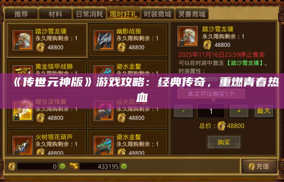 《传世元神版》游戏攻略：经典传奇，重燃青春热血 第1张