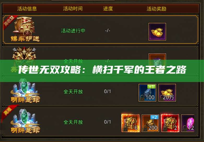 传世无双攻略：横扫千军的王者之路 第1张