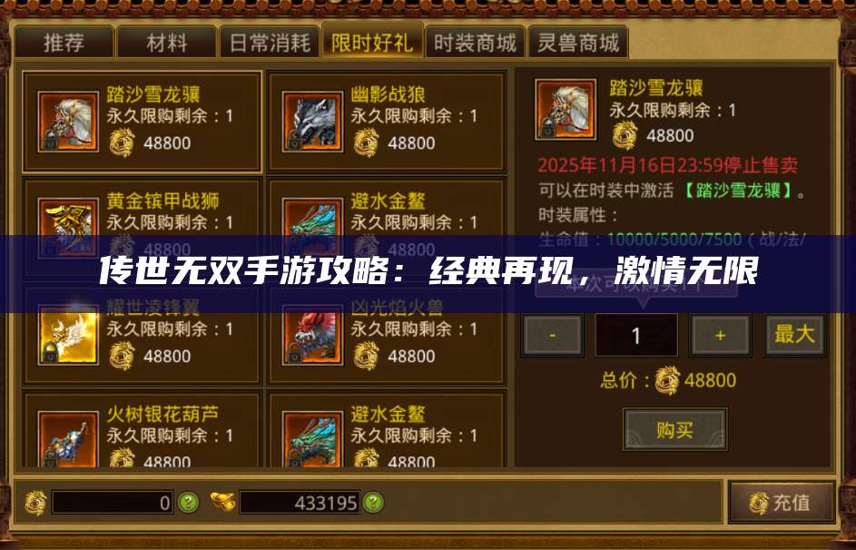 传世无双手游攻略：经典再现，激情无限 第1张